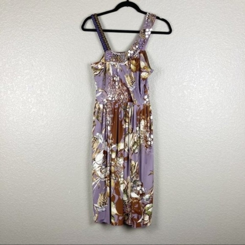 Anthropologie Purple and Brown Floral Dress
